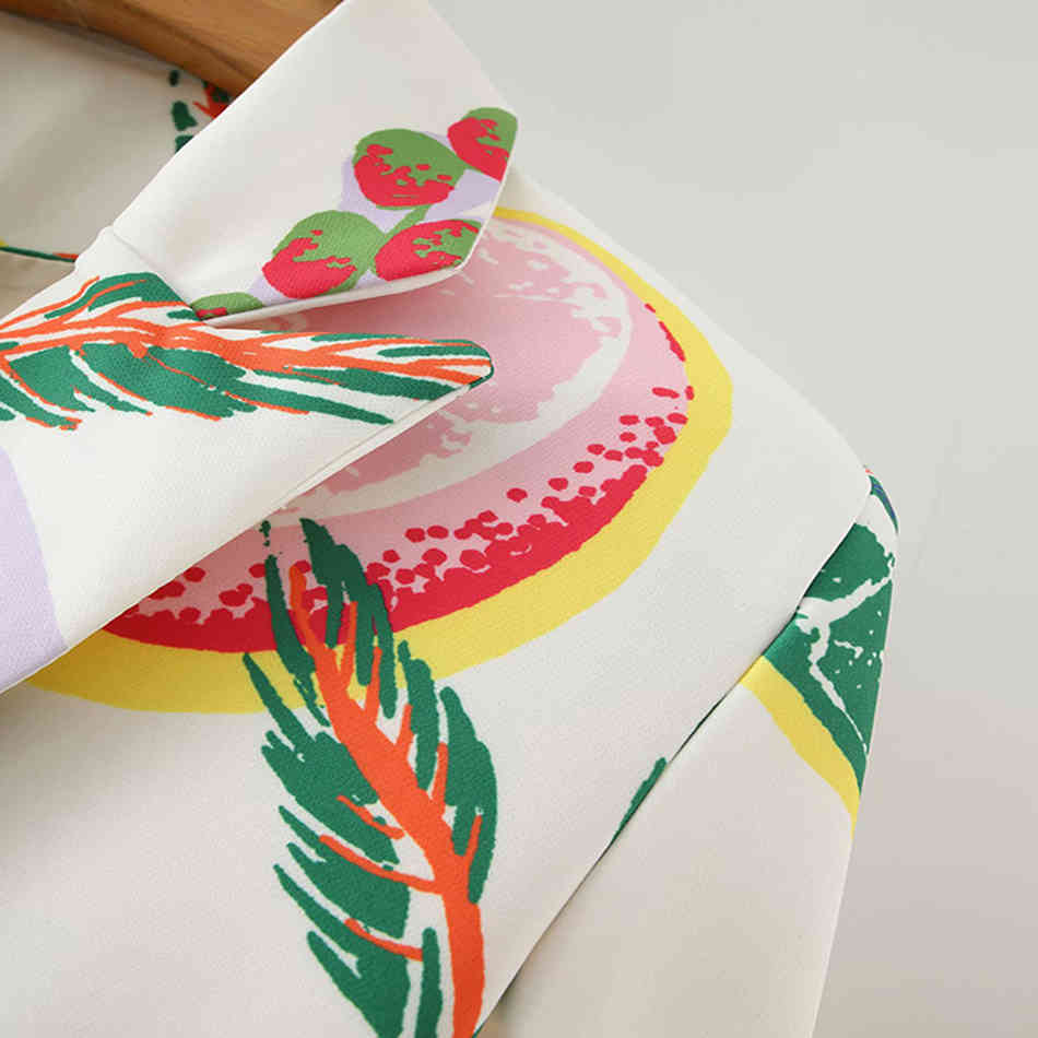 Free Women Fashion Double Breasted Fruit Print Blazers Coat Vintage Long Sleeve Pockets Female Outerwear 210524