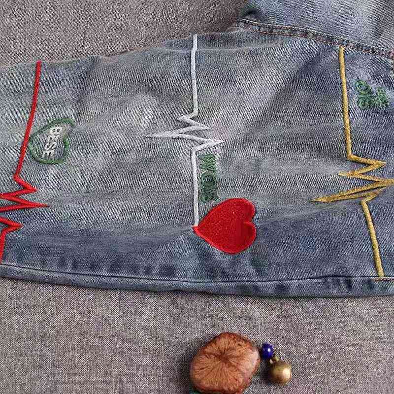Arrival Spring Summer Women Loose Casual Elastic Waist Harem Pants All-matched Cotton Denim Embroidery Jeans W248 210512