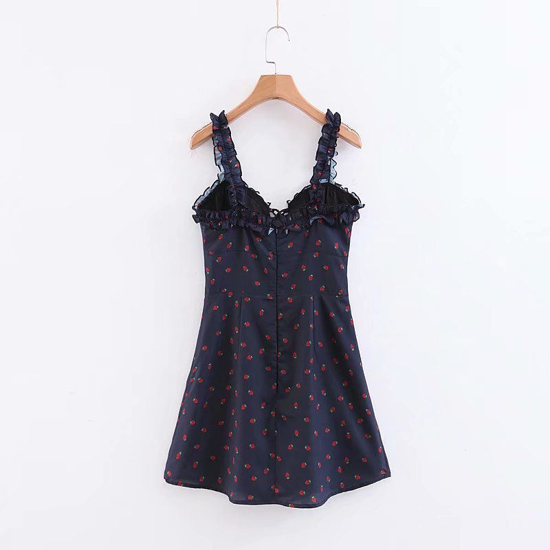 women Summer Dress Sexy front lace-up chiffon beach Vintage boho ruffle spaghetti strap mini dress korean vestidos 210521