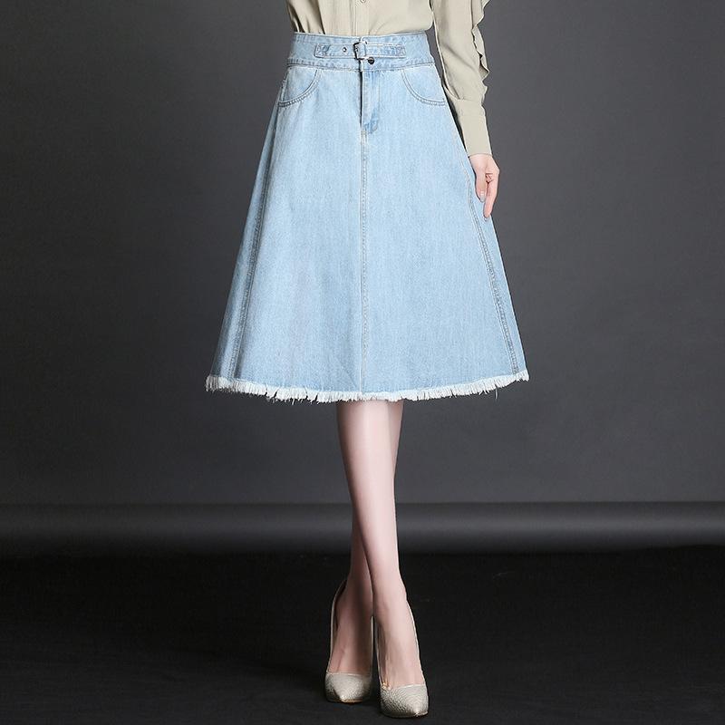 Skirts -4XL Denim Women Autumn 2021 Fanshion High Waist Skirt Korean A Word Umbrella Jeans Plus Size, Blue 
Skirts -4XL Denim Women Autumn 2021 Fanshion High Waist Skirt Korean A Word Umbrella Jeans Plus Size, Blue