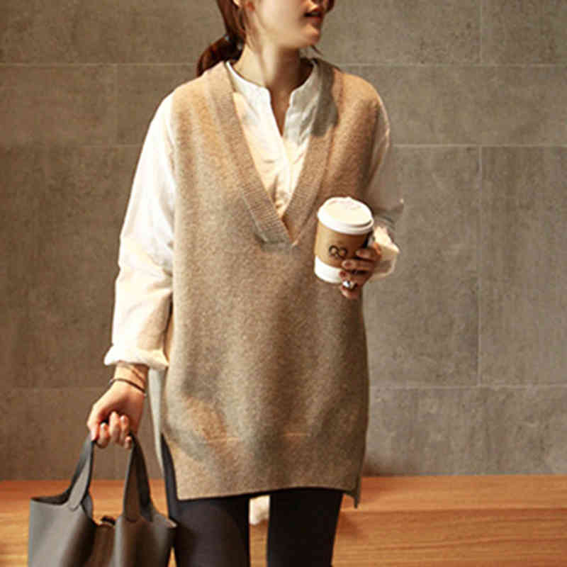 Arrivals V-Neck Pullover Women Knitted Oversize Sweater Vest Autumn Winter Sleeveless Warm Sweaters 12230 210415