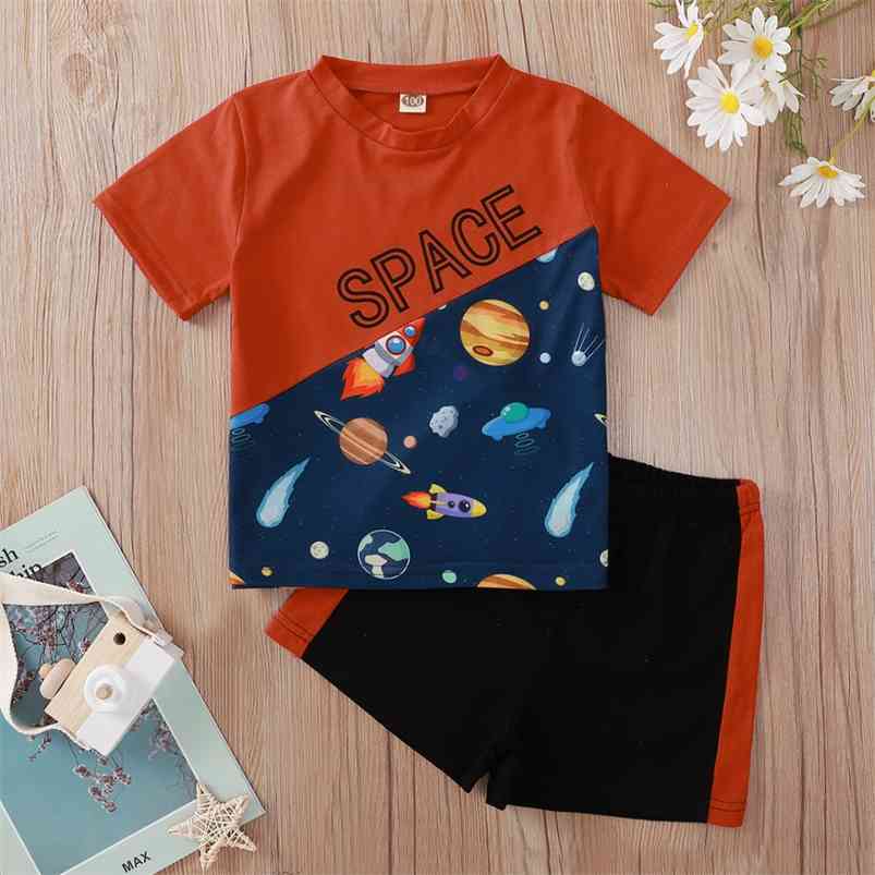 Summer Children Sets Short Sleeve Patchwork Letter Cartoon Space T-shirt Black Shorts Cute Girls Boys Clothes Set 9M-6T 210629, Orange
Summer Children Sets Short Sleeve Patchwork Letter Cartoon Space T-shirt Black Shorts Cute Girls Boys Clothes Set 9M-6T 210629, Orange