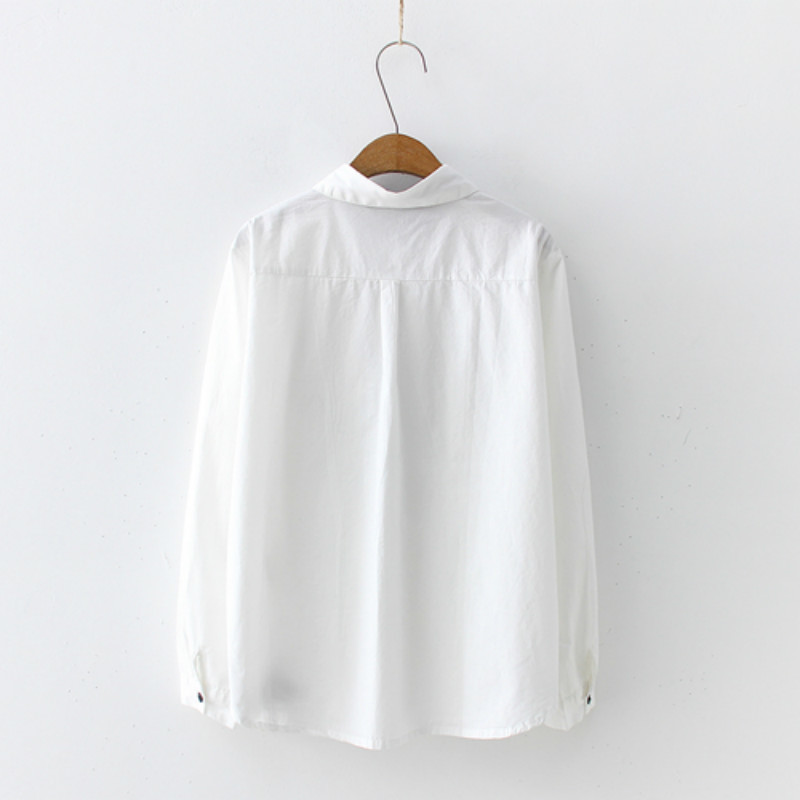 Fashion Korean Cotton Long Sleeve Cute Women Shirts Cartoon Tie White Blouse Leisure Preppy Ladies Tops Plus Size 7439 50 210512