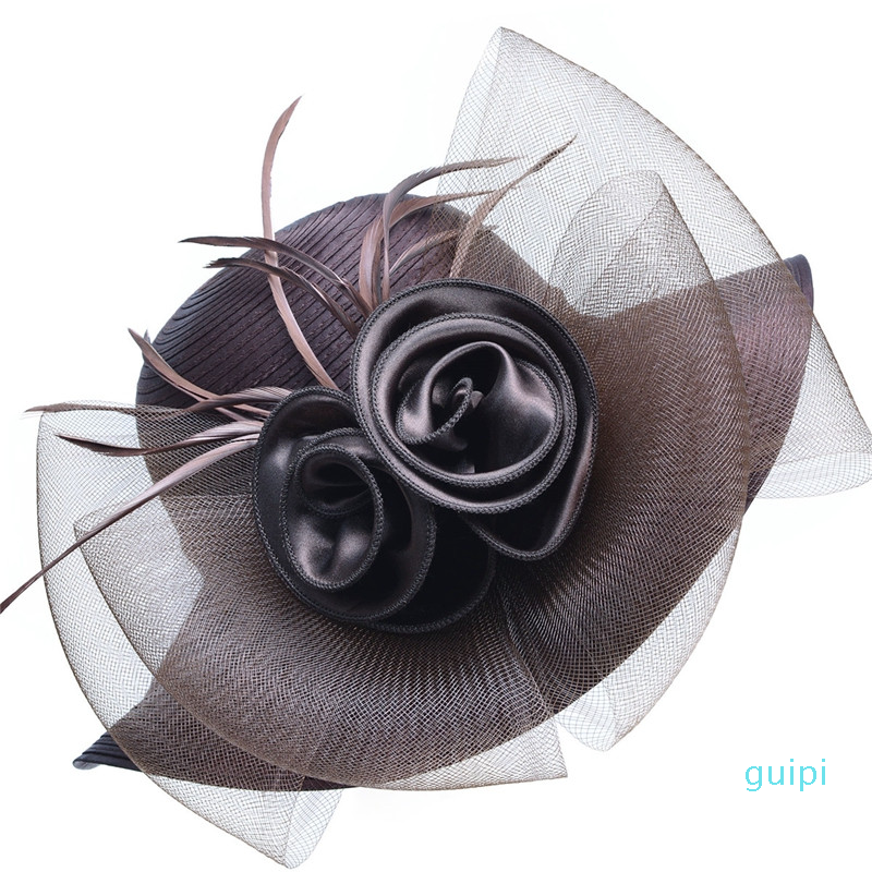 Lawliet Wide Brim Womens Satin Crin Feather Veil Flower Church Derby Race Tea Party Dress Hat A433
