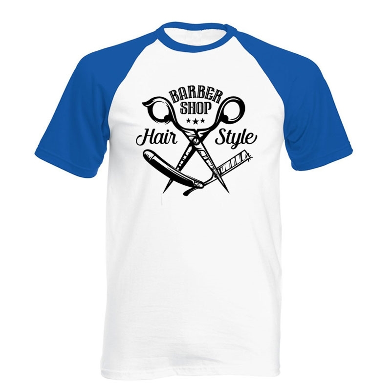 Barbershop Scissors Hair Printing O-neck 100% Cotton Barber Tshirt Tee Casual Loose Size Summer Fashion Mens T Shirt 210629