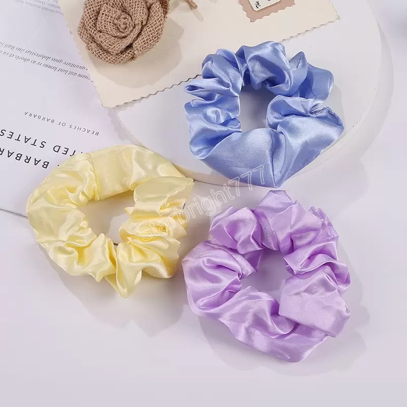 60pcs/lot newest Women Silk Solid Scrunchies Elastic Satin Hairbands Girls Hair Tie Hair Rope Hair Accessories Wholesale