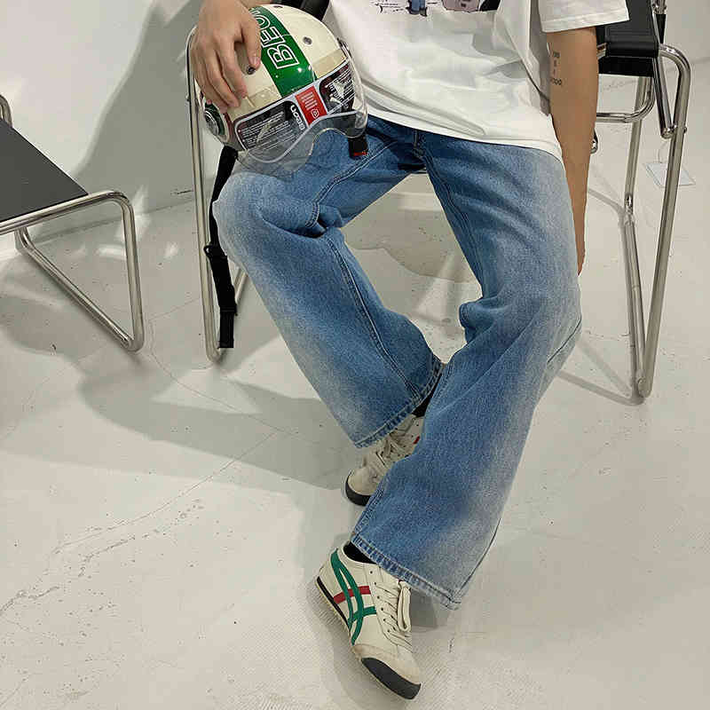 IEFB Korean Gradual Change Jeans Men's High Waist Straight Denim Pants Loose Vintage Wide Leg Pants Summer 9Y7417 210524