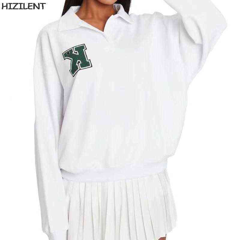 Women basic letter print Hoodies winter All-match American Leisure tops female Oversize button Pullovers Loose white Streetwear 211109