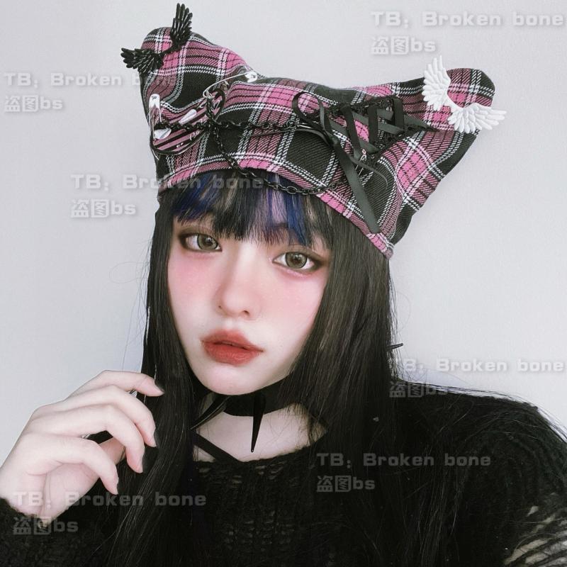 Stingy Brim Hats Ruibbit Girl Punk Japanese Harajuku Girls Pink Plaid Cute Ear Hair Hat Plus Chain Women Caps Chic Streetwear Y2k, Blue;gray
Stingy Brim Hats Ruibbit Girl Punk Japanese Harajuku Girls Pink Plaid Cute Ear Hair Hat Plus Chain Women Caps Chic Streetwear Y2k, Blue;gray
