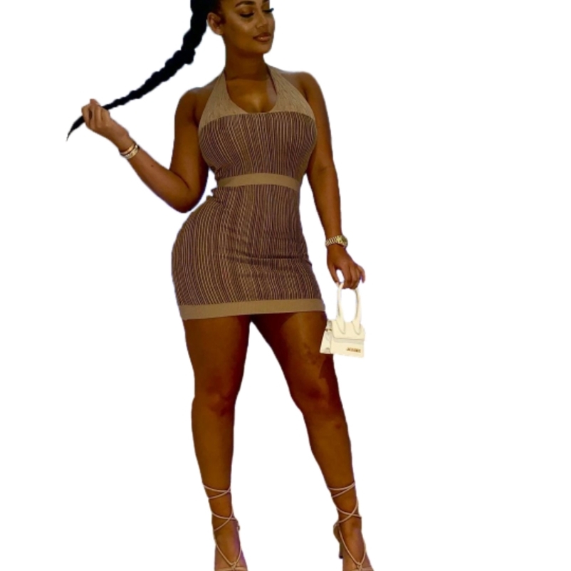 Simple Women's Clothing Wholesale Sexy Halter Neck Nude Back Mid-waist Slim Fashion Bag Hip Bottoming Casual Home Sling Dress 210331Z