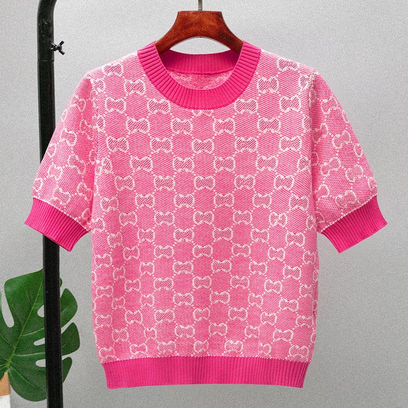 312 2021 Summer Sweater Short Sleeve Crew Neck Pullover Red Blue Print Brand Same Style Blue Prom Fashion Luxury Womens Clothes pinguo 
312 2021 Summer Sweater Short Sleeve Crew Neck Pullover Red Blue Print Brand Same Style Blue Prom Fashion Luxury Womens Clothes pinguo