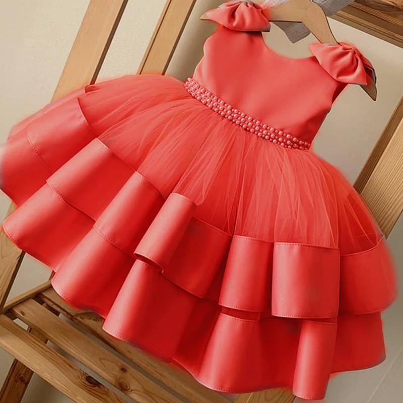 Girl's Dresses Born Baby Bownot Dress 1 Year Girls 2nd Birthday Tutu Christening Gown Wedding Baptism Clothes Infant Party Wear