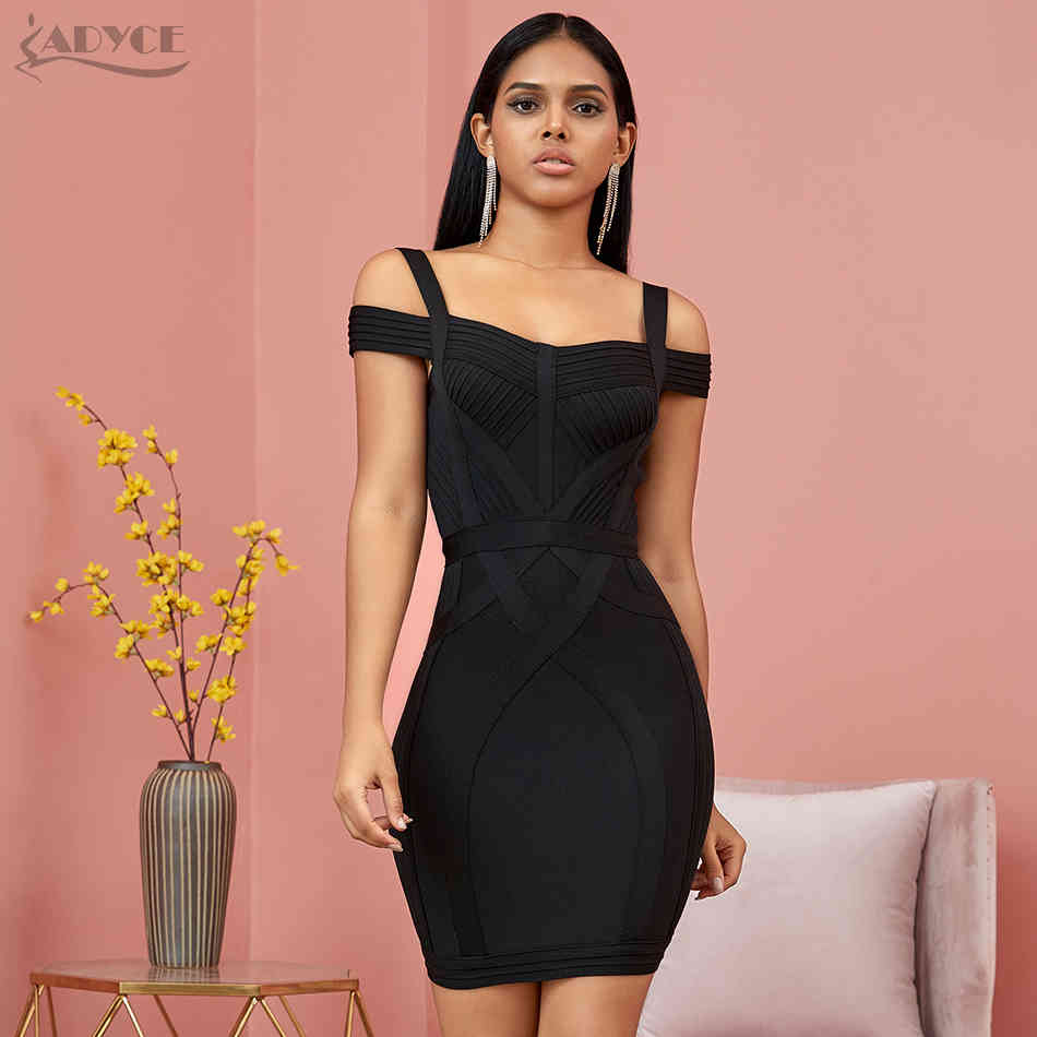 Off Shoulder Bodycon Bandage Dress Women Vestido Sexy V Neck Spaghetti Strap Club Celebrity Evening Party 210423