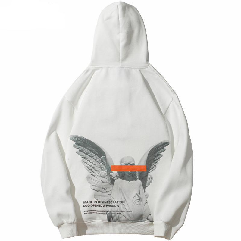 Men039s Hoodies Sweatshirts Mens Hip Hop Streetwear Harajuku Pullover Angel God Printed Hoodie Pocket Cotton Fleece Grey