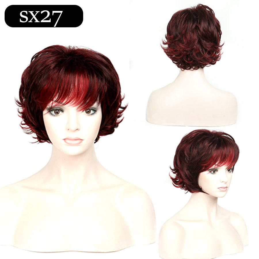Fashion New Hairstyle Short Natural Wave Curly Wine Red Brown Mixed wigs High temperature Hair wig