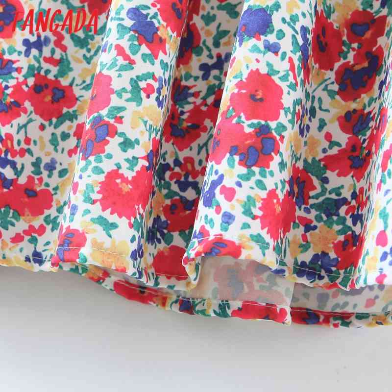 Women Flowers Pleated O Neck Long Sleeve Ladies Vintage Mini Dress Vestidos SL541 210416