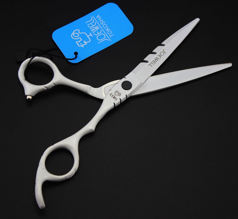 JOEWELL 5.5/6.0 inch white painted handle scissors 6CR 62HRS hardness hair beauty cutting/thinning
