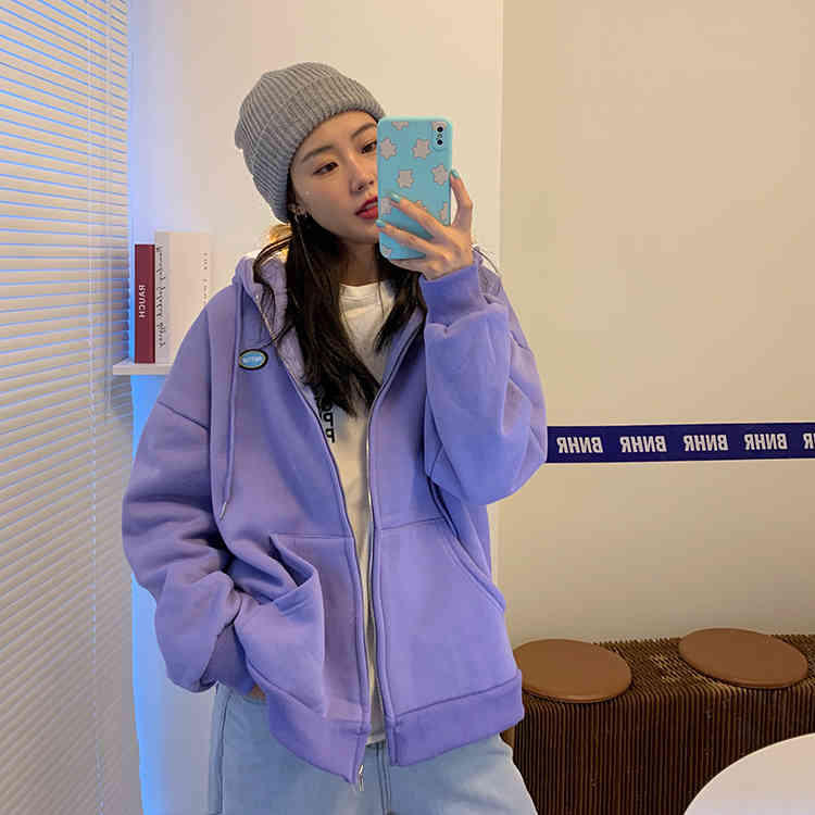 6 colors casual Women Autumn Winter Hoodie Coats Warm thick Zipper Jacket Tops Female sweatshirt Coat womens (F4117) 210423