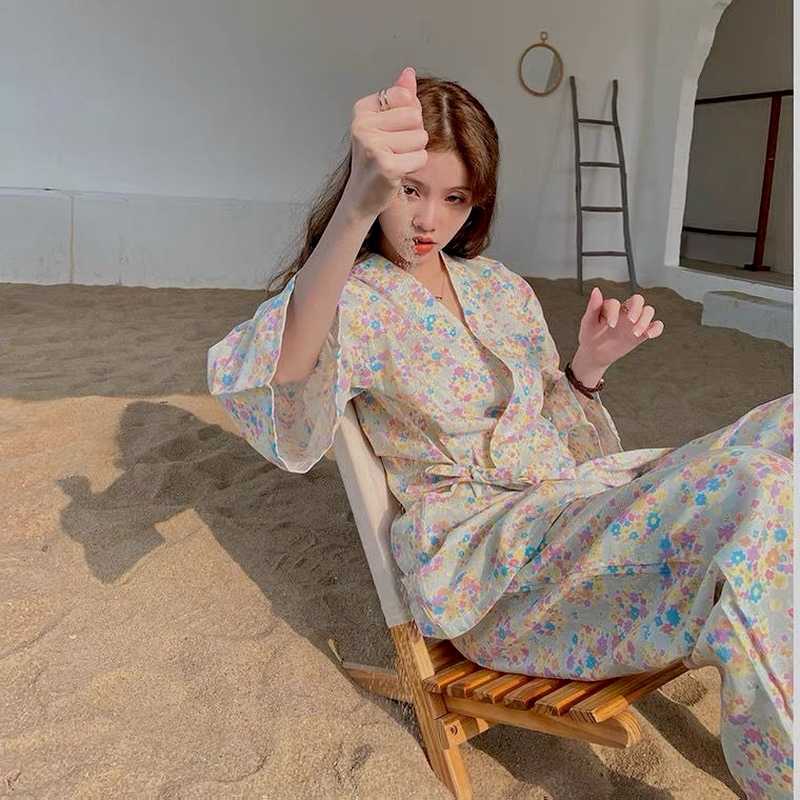 Kimono Women Sakura Room Wear Japanese Kawaii Pajama 2 Piece Sets Sleepwear Vintage Floral Pijama Harajuku Pyjamas Loungewear 211118