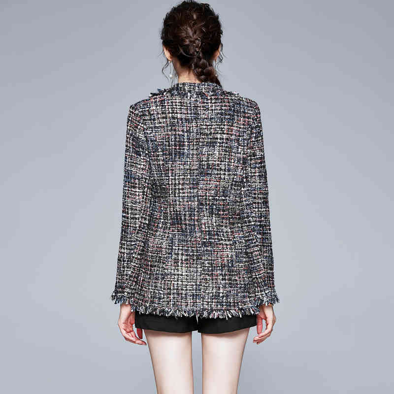 jackets Tweed Tops Fashion Slim Turn Down Collar Long Sleeve Medium-length Coat Women's clothes flower 882J 210420