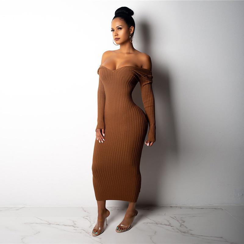 Neck Knitted Dress Autumn Winter Women Clothes Solid Long Sleeve Sweater Bodycon Fashion Sexy Streetwear Party Dresses Casual