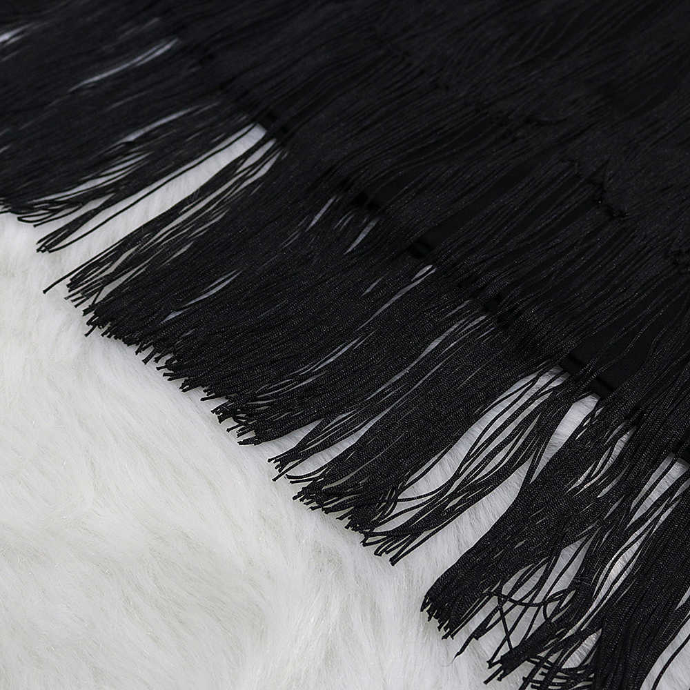 Women Fringe Bodycon Pencil Skirts Black Tassel High Waist Stretch Sheath Midi Length Ladies Slim Elegant Saias faldas Plus Size 210619