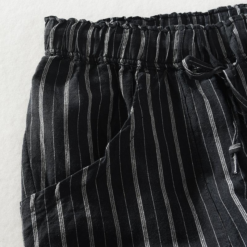 Spring Striped Casual Linen Trousers Men Elastic Waist Cotton Stripe Black Pants For Brand Pantalones Four Season Men's
