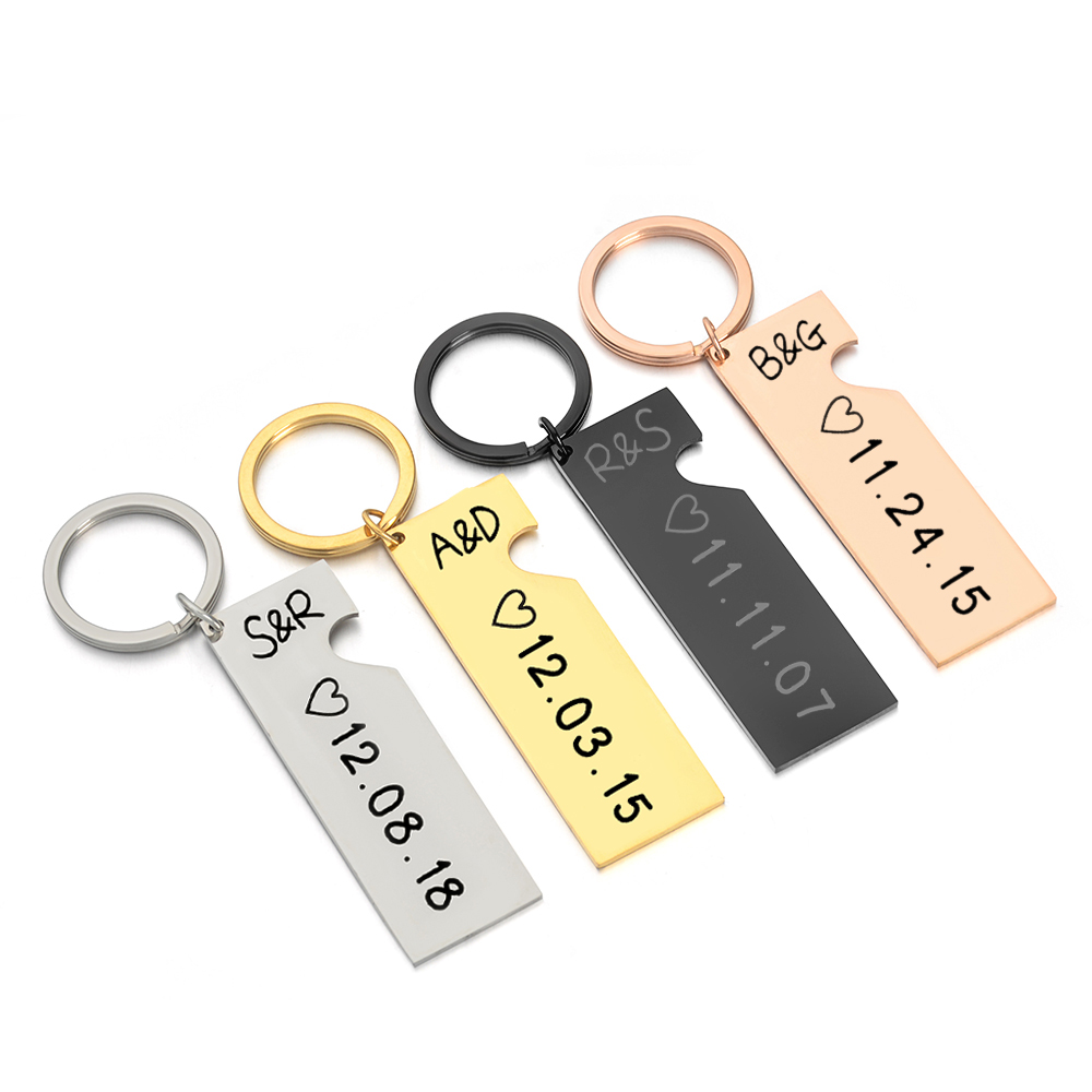 2pcs Custom Heart Keychain Personalized Laser Engrave Name Date Keyring For Couples Girlfriend Boyfriends Key Chain Jewelry Gift