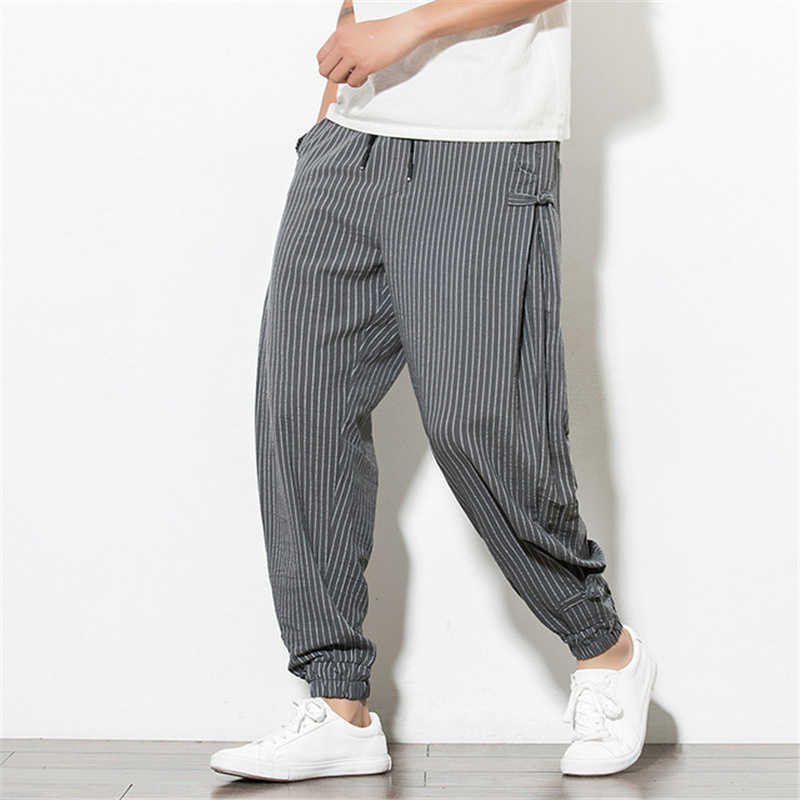 BOLUBAO Summer Men Pants Harem Loose Linen Thin Striped Jogger Sweatpants Breathable Plus Size Casual Harem Pants Male 210930