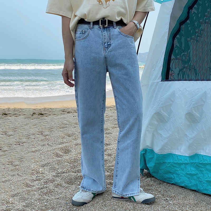 IEFB Summer Thin Split Bottom Blue Jeans Korean High Waist Slim Straight Leg Drop Feeling Floor Long Pants Denim 9Y7407 210524