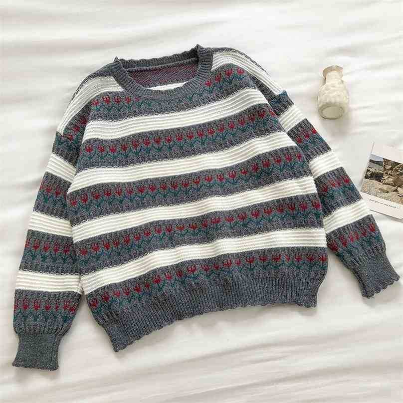 Women Vintage Floral Stripe Sweater Fashion Spring Autumn Korean Long Sleeve Casual Jumper Woman Loose Pullover Knit Sweaters 210525, Brown
Women Vintage Floral Stripe Sweater Fashion Spring Autumn Korean Long Sleeve Casual Jumper Woman Loose Pullover Knit Sweaters 210525, Brown