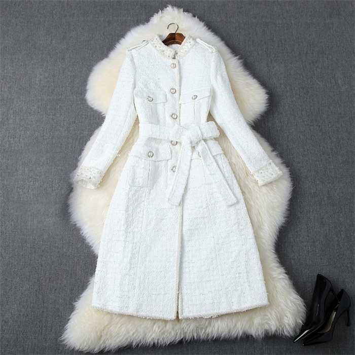 2019 Fall Autumn White / Black Long Sleeve Stand Collar Tweed Beads Belted Single-Breasted Long Outwear Coat Casual Fashion Coats O06T10192
2019 Fall Autumn White / Black Long Sleeve Stand Collar Tweed Beads Belted Single-Breasted Long Outwear Coat Casual Fashion Coats O06T10192