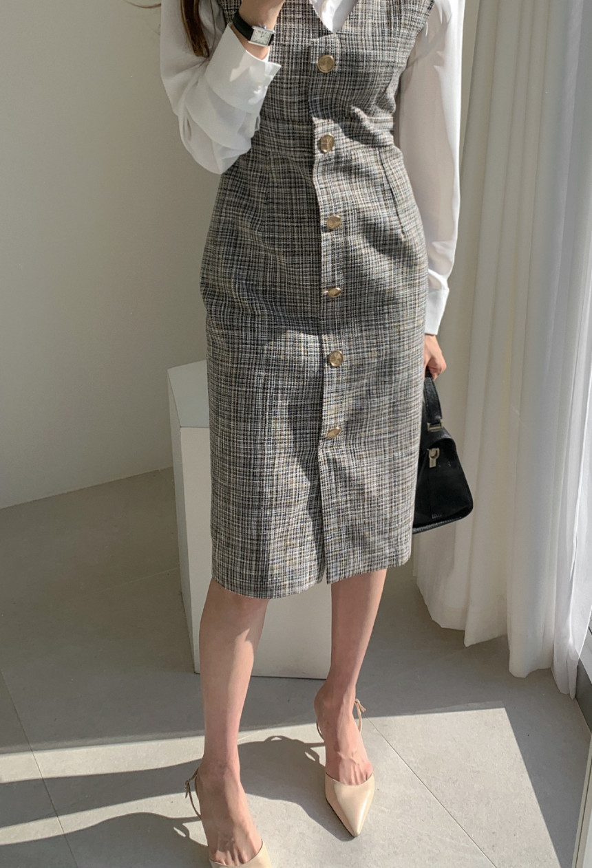 Autumn And Winter Women 2 Piece Dresses Set Single-Breasted Tweed Woolen Vest Elegant Office Ladies White Shirt Suit 210520
