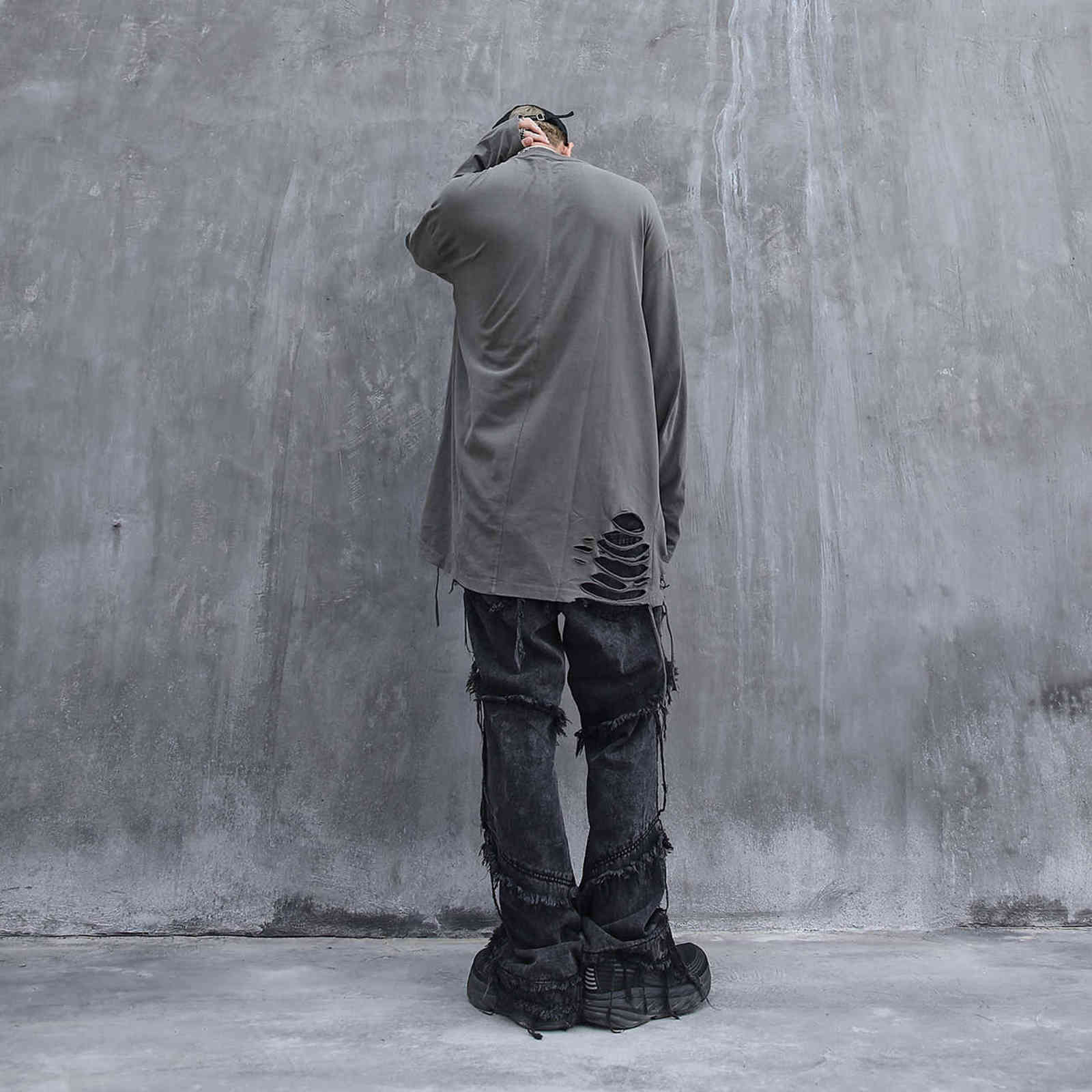 UNCLEDONJM Hip hop flare jeans men clothing wide leg streetwear black goth clothes for Z69 211111