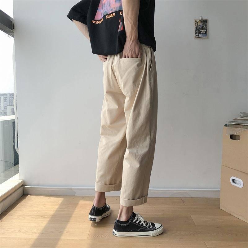 Men Casual Loose Office Pants Solid Baggy Elastic High Street Sweatpants Autumn Streetwear Trousers Males Men's