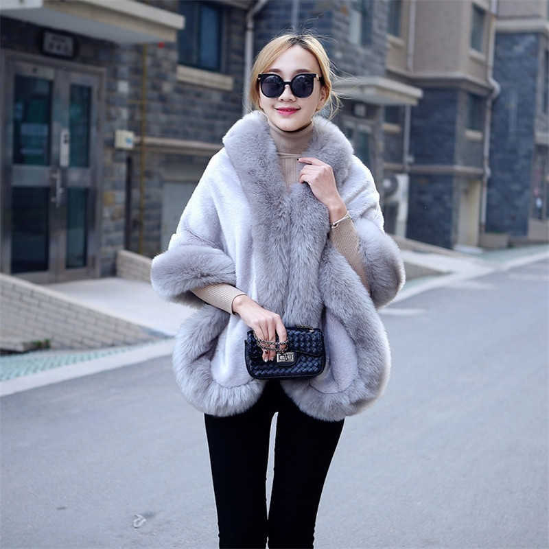 Winter Ladies' Genuine Knitted Mink Fur Shawls Fox Fur Collar Women Fur Pashmina Wraps Bridal Cape Coat Jacket Y0829