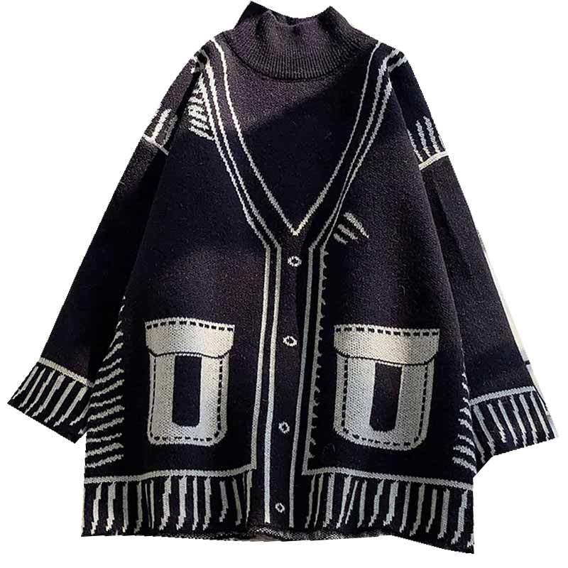 Nomikuma Pull Femme Autumn Winter Half Turtleneck Women Sweater Korean Causal Cartoon Long Sleeve Knitted Pullover 6D038 210427