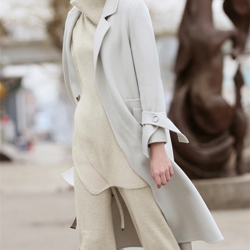 Winter Women Elegant Sweater For Female Casual Irregular Split Turtleneck Tops and Wide Leg Trousers 11870366 210527