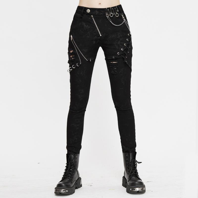 Women's Pants & Capris Punk Women Black Long Trousers Metal Chains Female Pant Outwear Holes Pencil Slim Fit, Black;white
Women's Pants & Capris Punk Women Black Long Trousers Metal Chains Female Pant Outwear Holes Pencil Slim Fit, Black;white