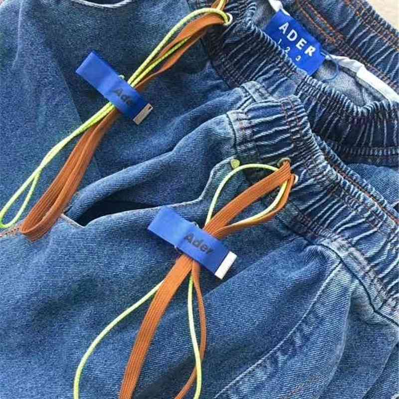 Ader Error Blue Patch Jeans Men Women High Quality Drawstring error Denim Pants Fashion Cowboy Slim Fit Jean 210420