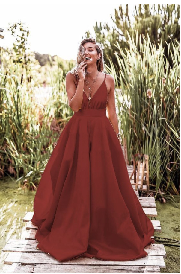 Orange A Line Long Prom Dresses 2021 Sexy V Neck Backless Spaghetti Strap Evening Dress Party For Women Formal Gowns