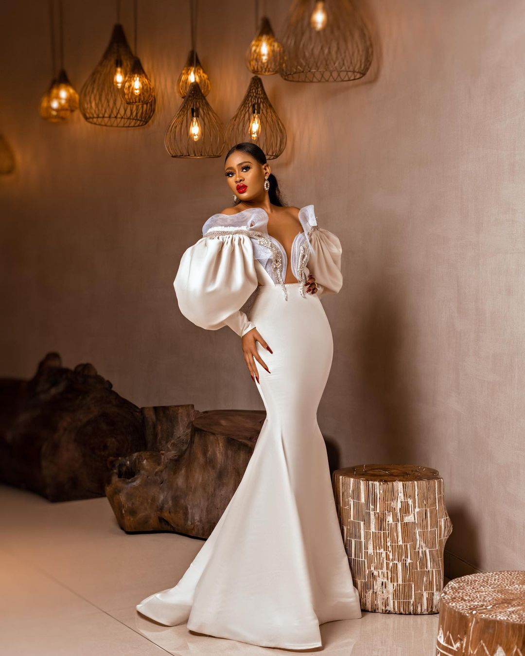 2021 Plus Size Arabic Aso Ebi Mermaid Crystals Sexy Wedding Gowns Sheer Neck Long Sleeves Satin Bridal Dresses ZJ363