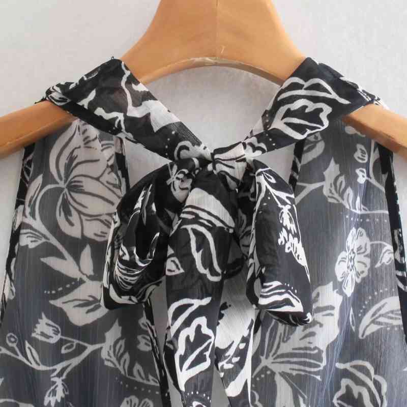 Summer Women Floral Print Chiffon Short Vest Backless Shirt Female Transparent Blouse Casual Lady Loose Tops Blusas S8931 210430