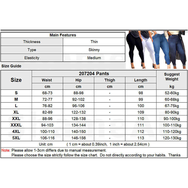 Plus Size High Waist Stretchy Skinny White Basic Casual Jeans 4XL Distressed Bodycon Pencil Denim Pants Lady Indie Trousers Jean 210616