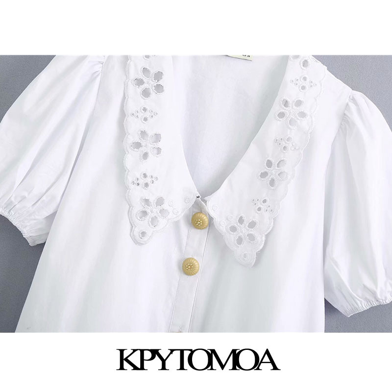 Women Sweet Fashion Hollow Out Embroidery Ruffled Mini Dress V Neck Puff Sleeve Female Dresses Vestidos 210420