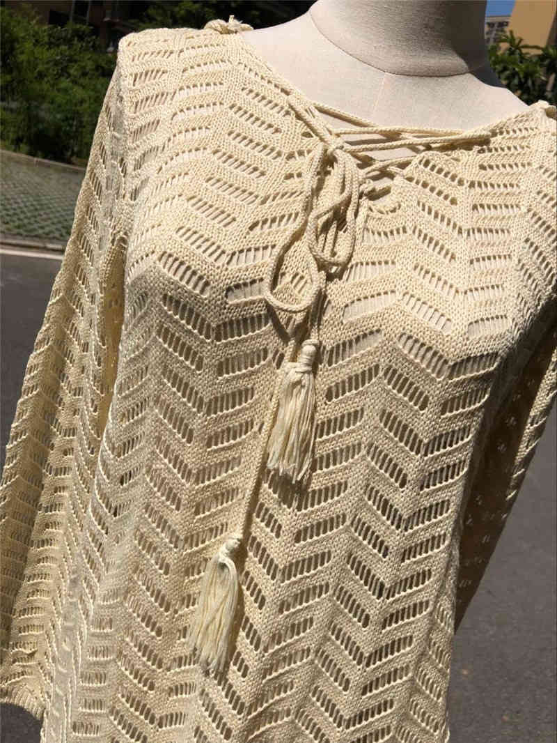 Sexy Beach Cover up Crochet Hoodie Bikini Dress Ladies Bathing Suit ups Tunic Saida de Praia #Q447 210420