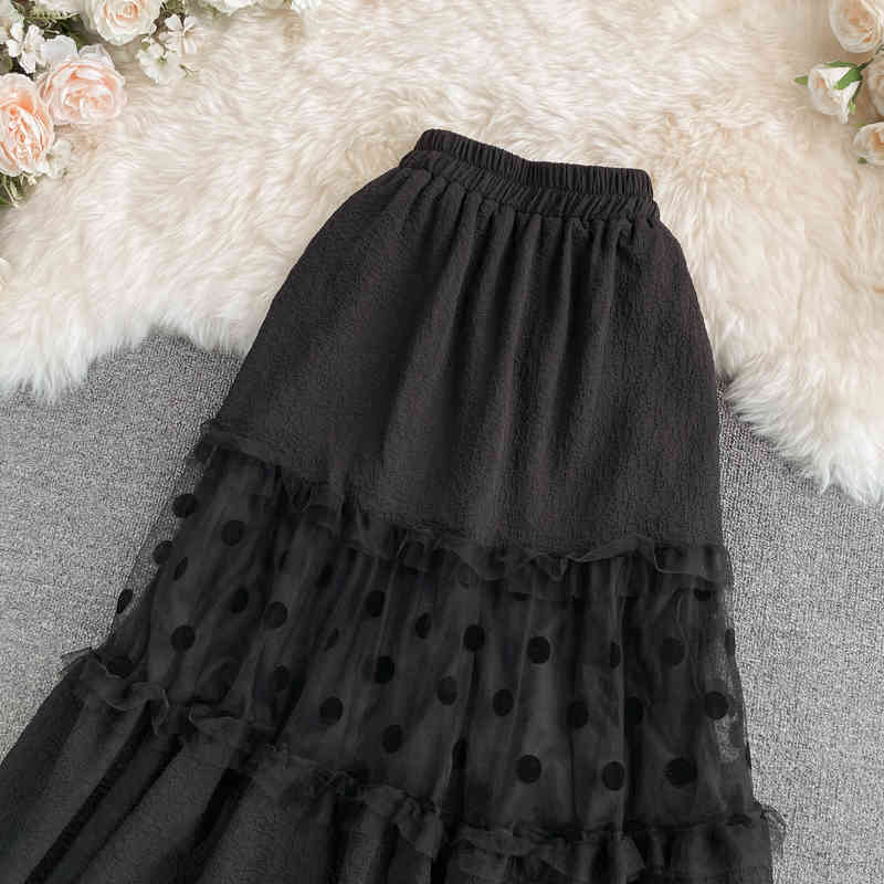 Nomikuma Korean Dot Mesh Patchwork Woman Dress Summer High Waist A-line Skirts Causal Sweet Faldas Mujer Moda 6H287 210427