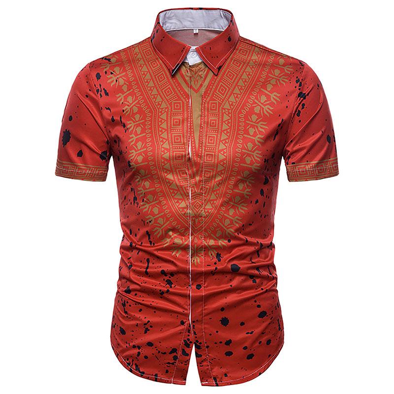 Fashion Men's Ethnic Floral 3D Three-dimensional Printing Short-sleeved Shirt Casual Shirts