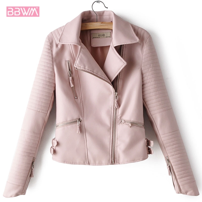 Red Zipper Lapel Long Sleeve PU Locomotive Windproof Female Jacket Winter Black Korean Slim Harajuku Street Women's Jacket 210507