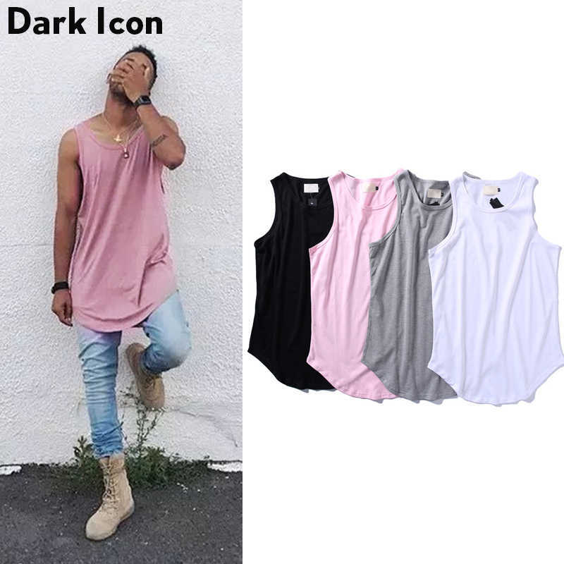 Solid Color Curved Hem Longline Tank Tops Men Summer Blank Extended Hip Hop Tank Tops Elongated Tank Top 210603